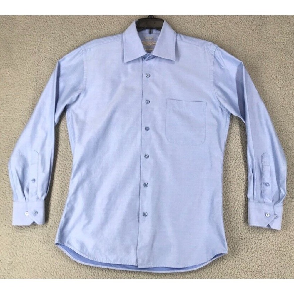 Christopher Lena Shirt Men Size 15 32-33 Modern Fit‎ Long Sleeve Button Up Blue